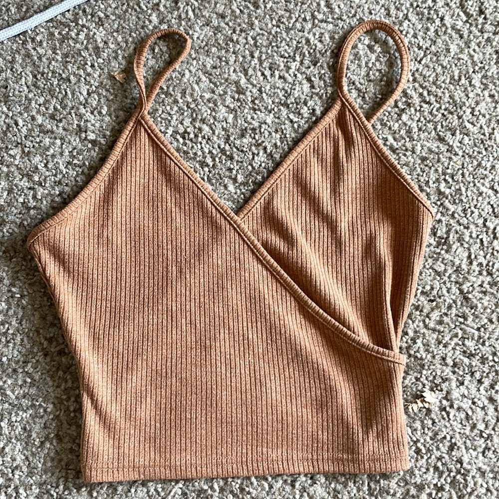 Shein Spaghetti Strap Wrap Beige Crop Top